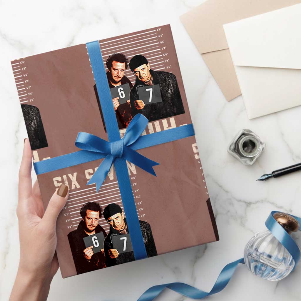 Funny 6 7 Meme Wrapping Paper Roll Retro Home Christmas Movie Alone TS10 Mocha Print Your Wear