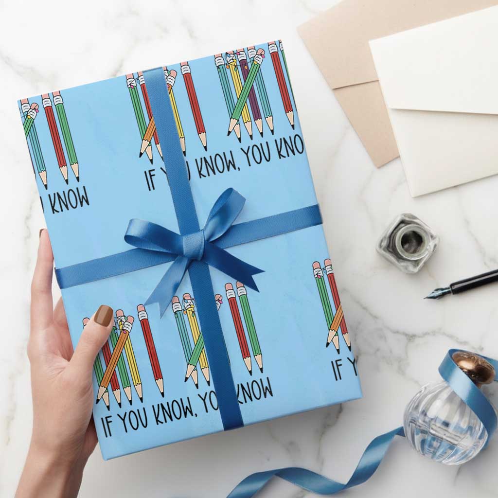 Funny 6 7 Pencil Humor Wrapping Paper Roll If You Know You Know Six Seven Joke TS02 Light Blue Print Your Wear