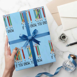 Funny 6 7 Pencil Humor Wrapping Paper Roll If You Know You Know Six Seven Joke TS02 Light Blue Print Your Wear