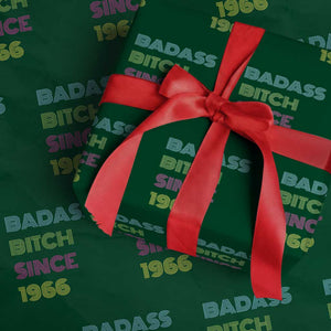 Funny 60th Birthday Wrapping Paper Roll Retro Vintage Badass Bih Since 1966 TS10 Green Print Your Wear