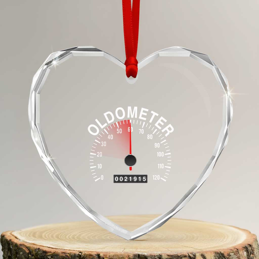 Funny 60th Birthday Heart Crystal Glass Ornament Oldometer Odometer 60 Year Old Joke TS10 Transparent Glass 3'' Heart Print Your Wear