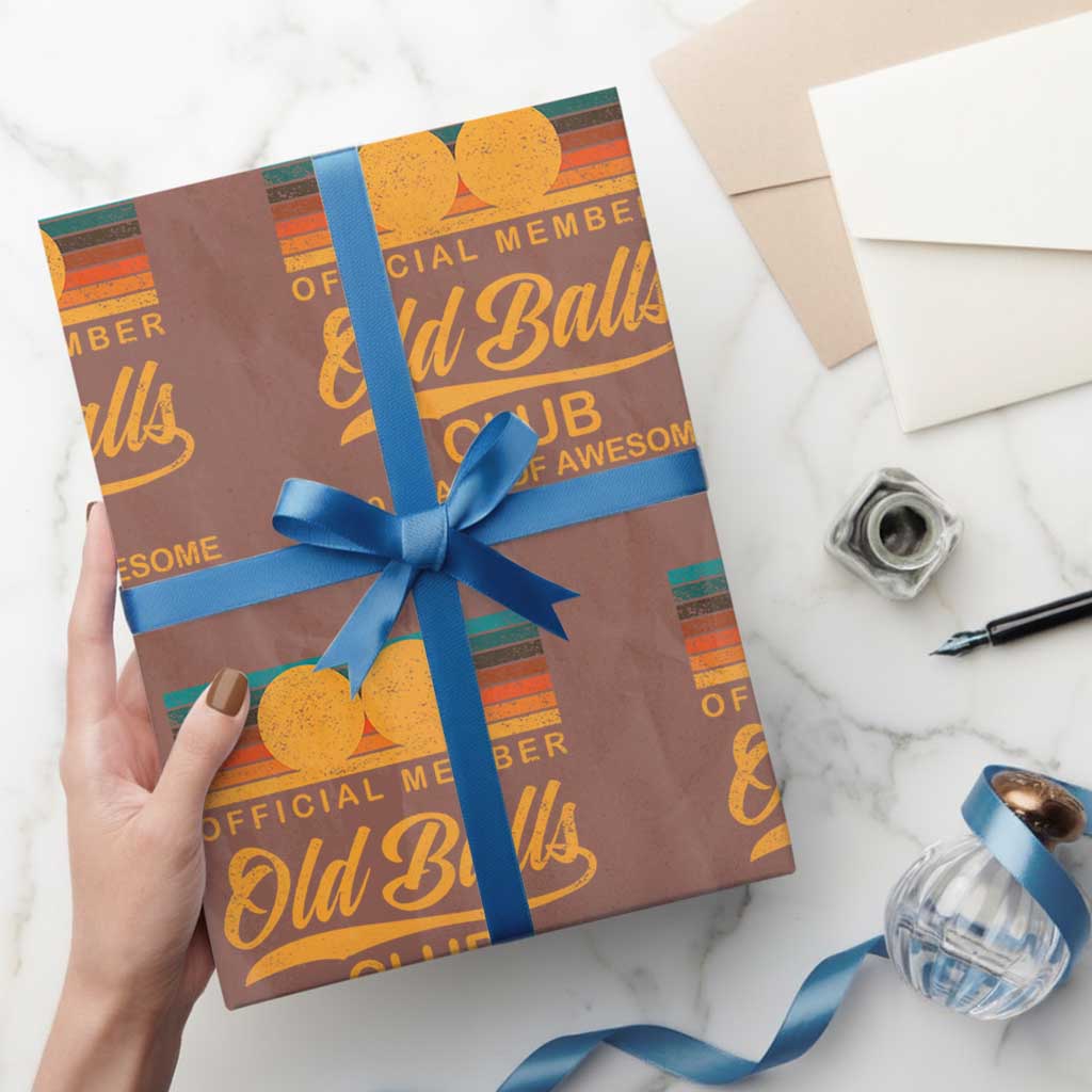 Funny 60th Birthday Wrapping Paper Roll Official Member Of The Old Ball Clubs Retro Sunset TS11 Mocha Print Your Wear