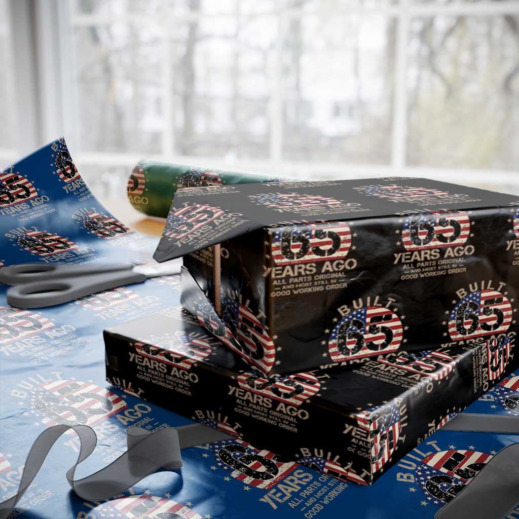 Funny 65th Birthday Wrapping Paper Roll Vintage US Flag Built 65 Years Ago Parts Original TS10 Black Print Your Wear