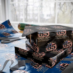 Funny 65th Birthday Wrapping Paper Roll Vintage US Flag Built 65 Years Ago Parts Original TS10 Black Print Your Wear