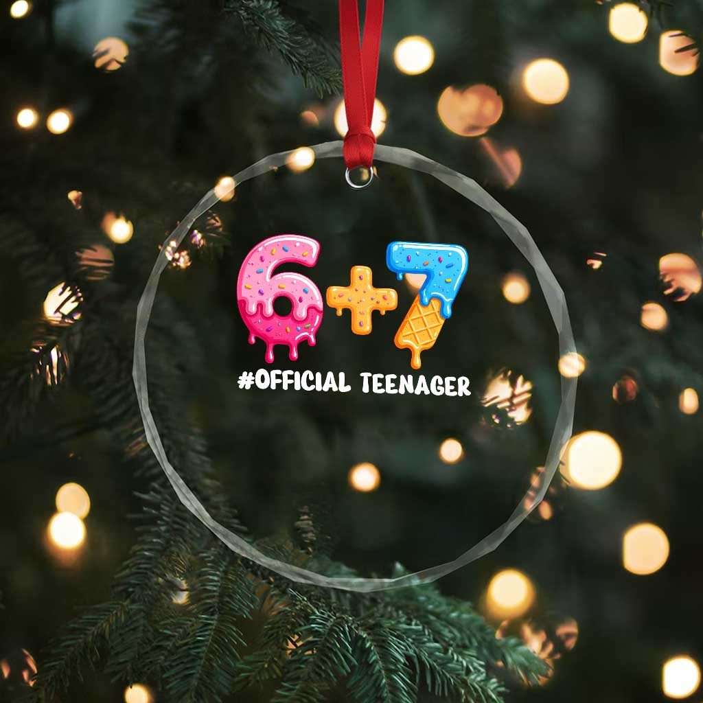 Funny 67 13th Birthday Official Teenager Crystal Glass Ornament 6 7 Ice Cream Drip Meme Funny Six Seven 13 Years Old TS10 Print Your Wear