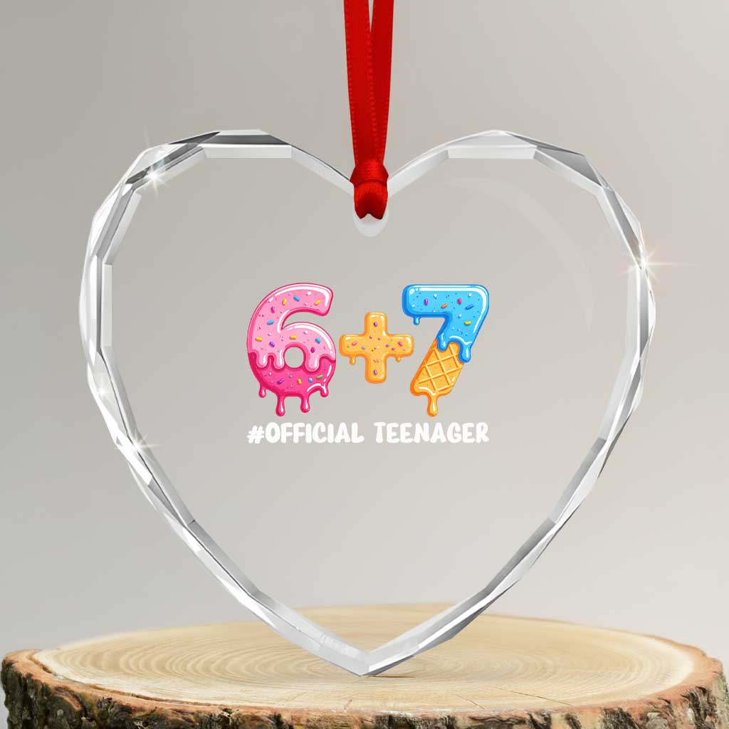 Funny 67 13th Birthday Official Teenager Heart Crystal Glass Ornament 6 7 Ice Cream Drip Meme Funny Six Seven 13 Years Old TS10 Transparent Glass 3'' Heart Print Your Wear
