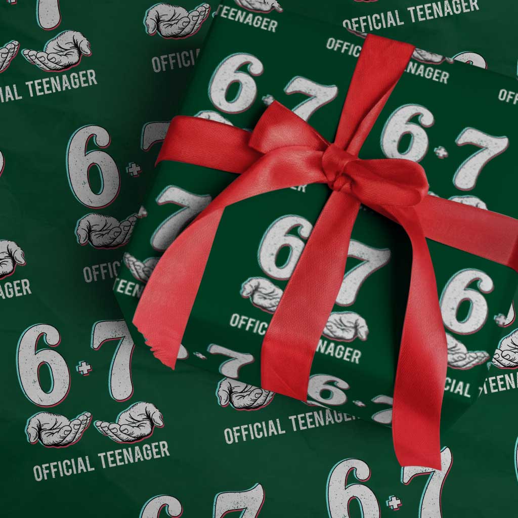 Funny 67 13th Birthday Wrapping Paper Roll 6 7 Thirteen Year Old Official Teenager Hands TS11 Green Print Your Wear