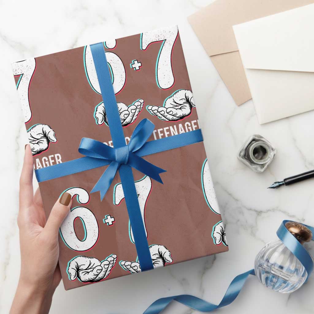 Funny 67 13th Birthday Wrapping Paper Roll 6 7 Thirteen Year Old Official Teenager Hands TS11 Mocha Print Your Wear