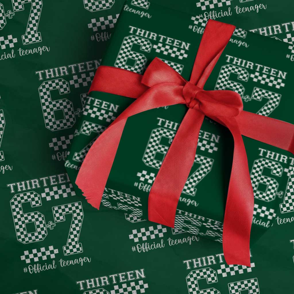 Funny 67 13th Birthday Wrapping Paper Roll Thirteen Official Teenager Six Seven Meme Groovy Checkered TS11 Green Print Your Wear