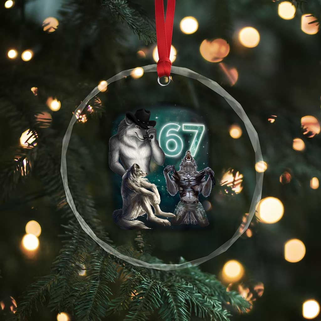 Funny 67 Alpha Wolf Crystal Glass Ornament Cringe Werewolf Howling Six Seven Meme TS11 Print Your Wear