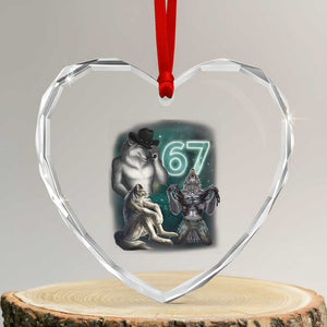 Funny 67 Alpha Wolf Heart Crystal Glass Ornament Cringe Werewolf Howling Six Seven Meme TS11 Transparent Glass 3'' Heart Print Your Wear