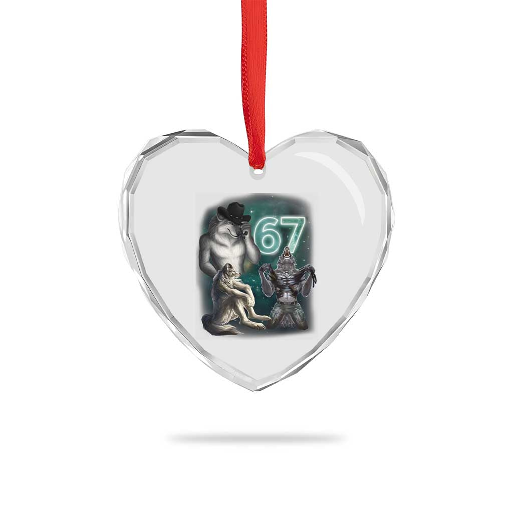 Funny 67 Alpha Wolf Heart Crystal Glass Ornament Cringe Werewolf Howling Six Seven Meme TS11 Print Your Wear