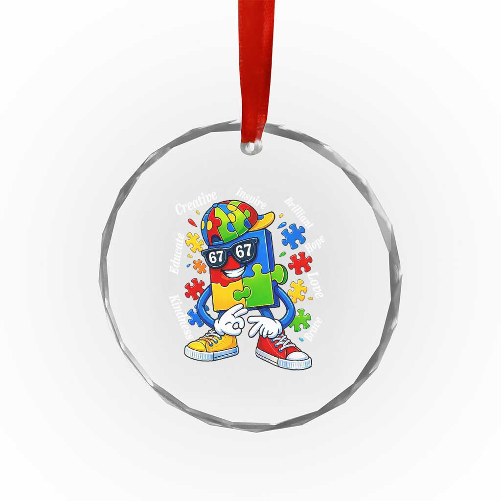 Funny 67 Autism Awareness Crystal Glass Ornament Six Seven Puzzle Meme Creative Brilliant Hope Love Kindness TS11 Print Your Wear