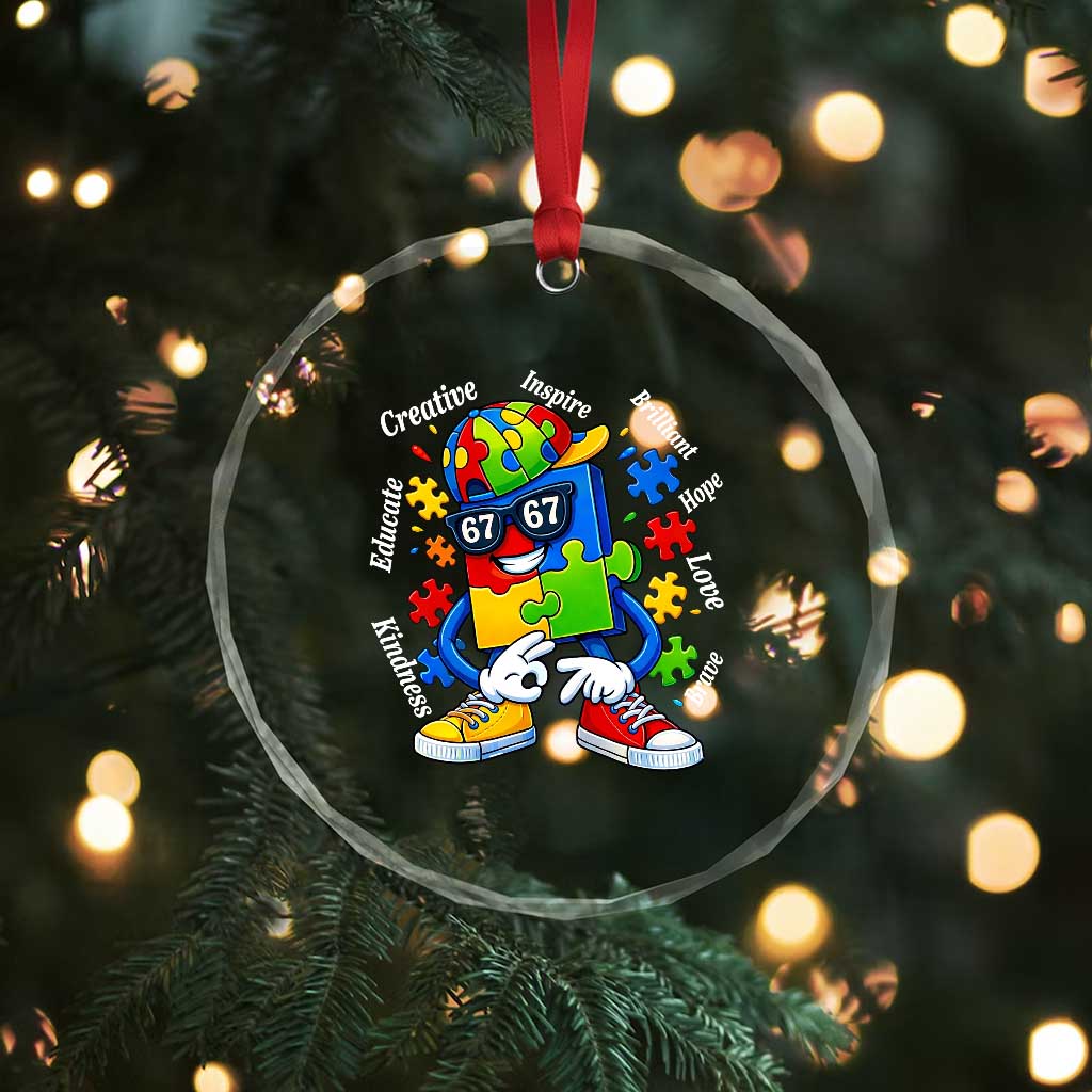 Funny 67 Autism Awareness Crystal Glass Ornament Six Seven Puzzle Meme Creative Brilliant Hope Love Kindness TS11 Print Your Wear