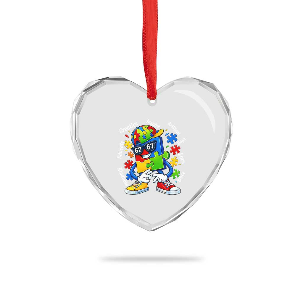 Funny 67 Autism Awareness Heart Crystal Glass Ornament Six Seven Puzzle Meme Creative Brilliant Hope Love Kindness TS11 Print Your Wear