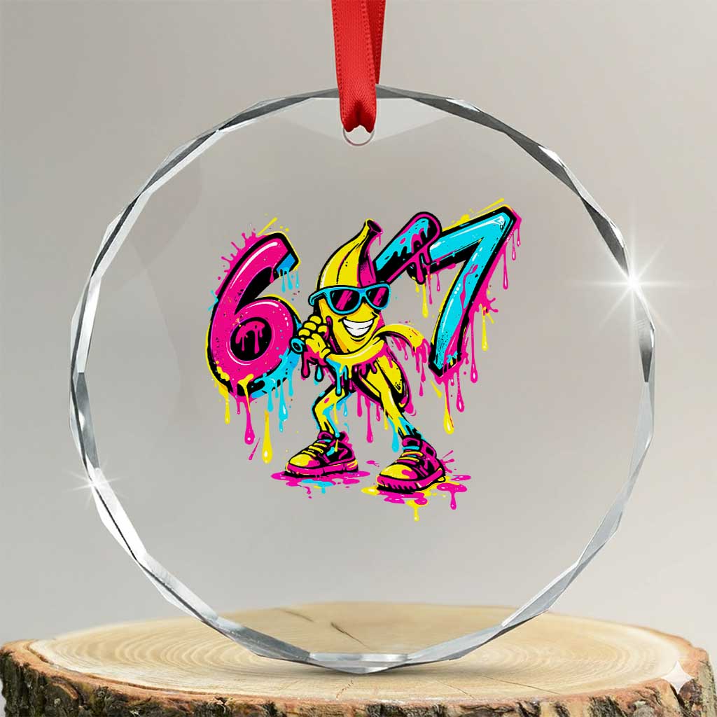 Funny 67 Banana Baseball Drip Ice Cream Six Seven Meme Crystal Glass Ornament TS11 Transparent Glass 3'' Circle Print Your Wear