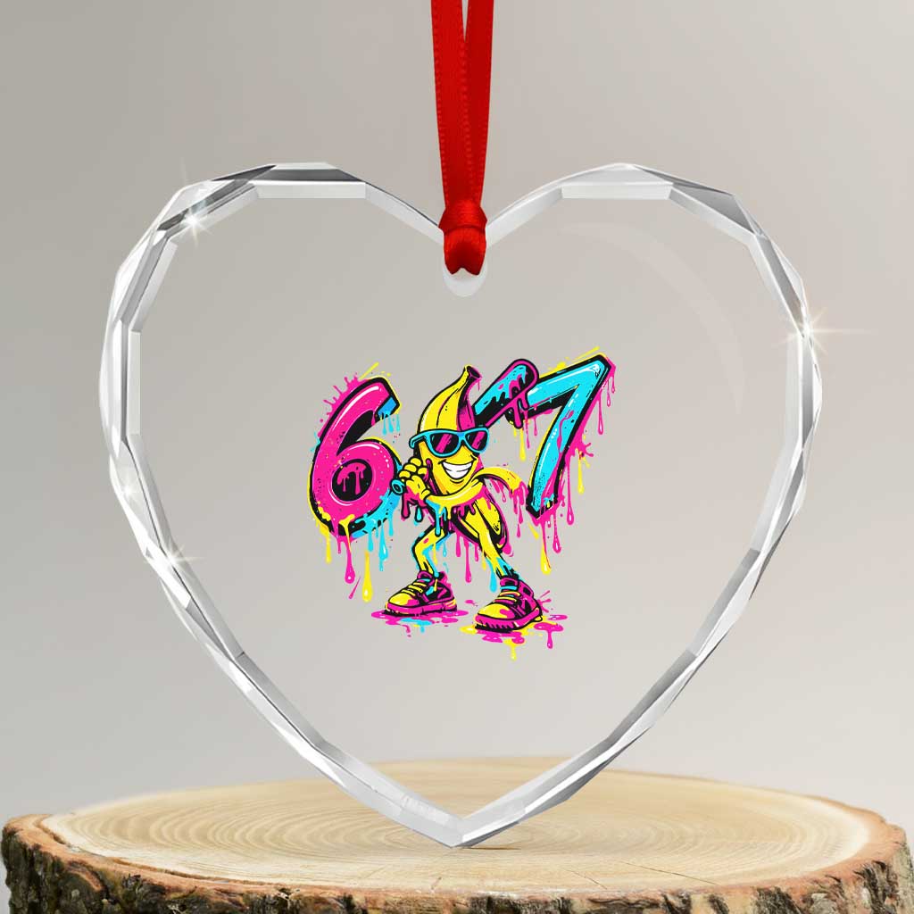 Funny 67 Banana Baseball Drip Ice Cream Six Seven Meme Heart Crystal Glass Ornament TS11 Transparent Glass 3'' Heart Print Your Wear