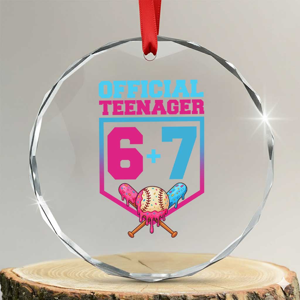 Funny 67 Baseball 13th Birthday Crystal Glass Ornament Ice Cream Drip 13th Bday Official Teenager TS11 Transparent Glass 3'' Circle Print Your Wear
