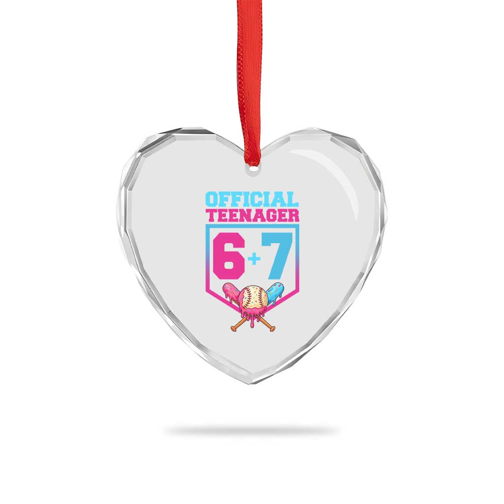 Funny 67 Baseball 13th Birthday Heart Crystal Glass Ornament Ice Cream Drip 13th Bday Official Teenager TS11 Print Your Wear