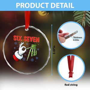 Funny 67 Christmas Crystal Glass Ornament Six Seven Meme Santa Skeleton Hands Gesture Gen Alpha TS11 Print Your Wear