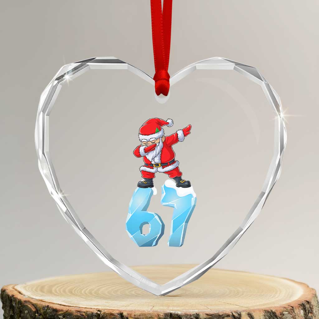 Funny 67 Christmas Heart Crystal Glass Ornament Six Seven Dabbing Santa Meme Gen Alpha Slang TS11 Transparent Glass 3'' Heart Print Your Wear