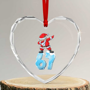 Funny 67 Christmas Heart Crystal Glass Ornament Six Seven Dabbing Santa Meme Gen Alpha Slang TS11 Transparent Glass 3'' Heart Print Your Wear