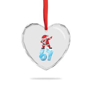 Funny 67 Christmas Heart Crystal Glass Ornament Six Seven Dabbing Santa Meme Gen Alpha Slang TS11 Print Your Wear