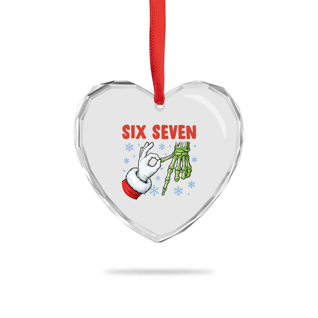 Funny 67 Christmas Heart Crystal Glass Ornament Six Seven Meme Santa Skeleton Hands Gesture Gen Alpha TS11 Print Your Wear