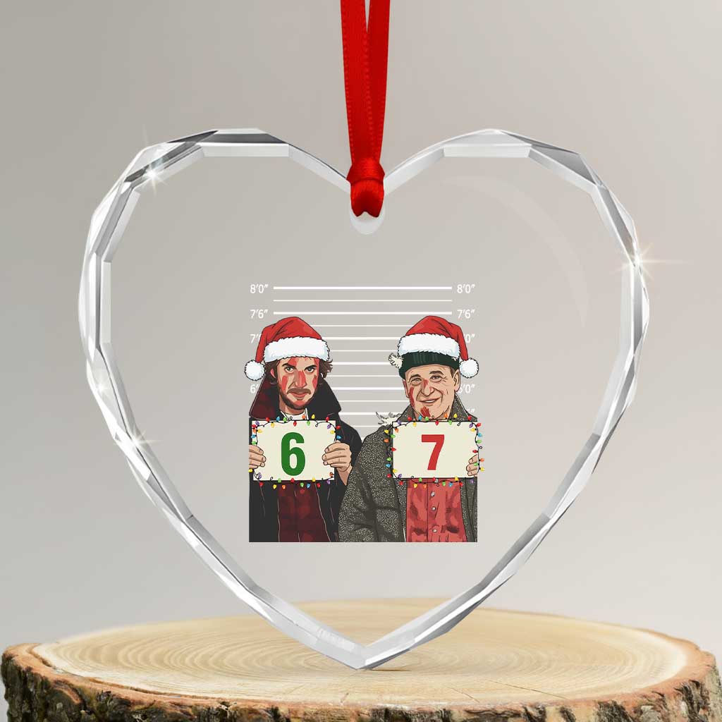 Funny 67 Christmas Movie Heart Crystal Glass Ornament Six Seven Wet Bandits Home Xmas Alone TS11 Transparent Glass 3'' Heart Print Your Wear
