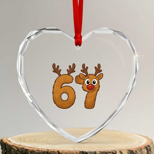 Funny 67 Christmas Reindeer Heart Crystal Glass Ornament Six Seven Meme Xmas Holiday TS11 Transparent Glass 3'' Heart Print Your Wear