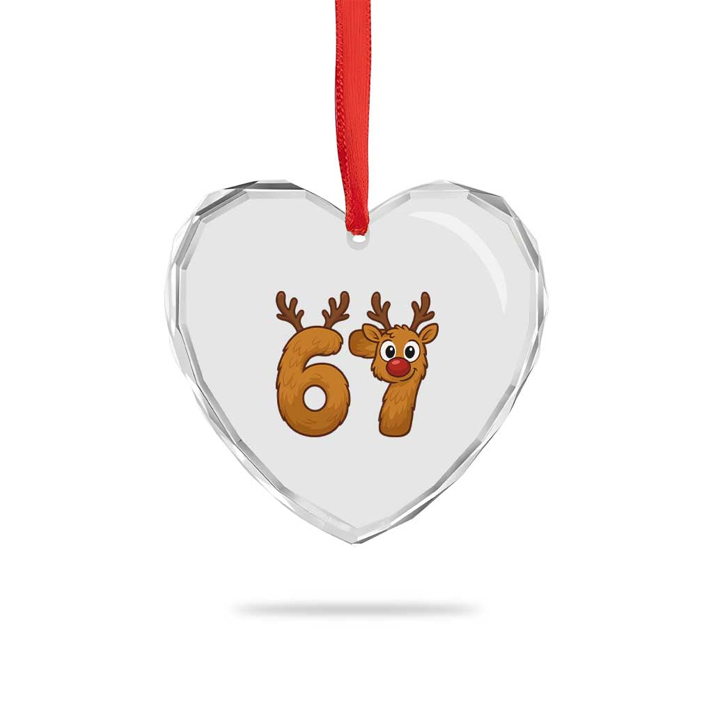 Funny 67 Christmas Reindeer Heart Crystal Glass Ornament Six Seven Meme Xmas Holiday TS11 Print Your Wear