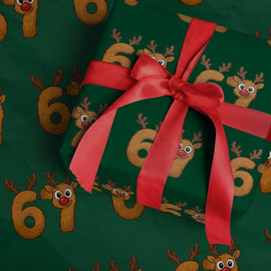 Funny 67 Christmas Reindeer Wrapping Paper Roll Six Seven Meme Xmas Holiday TS11 Green Print Your Wear