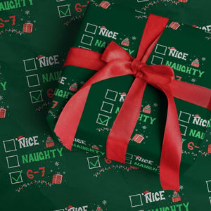 Funny 67 Christmas Wrapping Paper Roll Nice Naughty 67 Xmas Checklist TS11 Green Print Your Wear