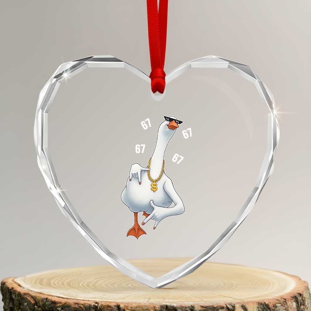 Funny 67 Cool Silly Goose Hip Hop Gangster Heart Crystal Glass Ornament TS11 Transparent Glass 3'' Heart Print Your Wear