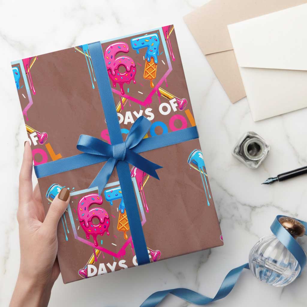 Funny 67 Days Of School Baseball Drip Wrapping Paper Roll Six Seven Meme Gen Alpha TS11 Mocha Print Your Wear