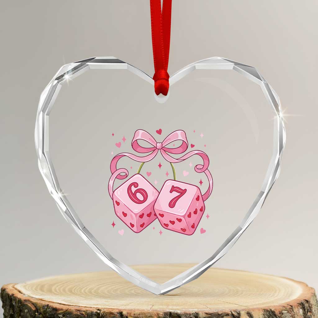 Funny 67 Dice Valentines Day Six Seven Meme Coquette Heart Crystal Glass Ornament TS11 Transparent Glass 3'' Heart Print Your Wear