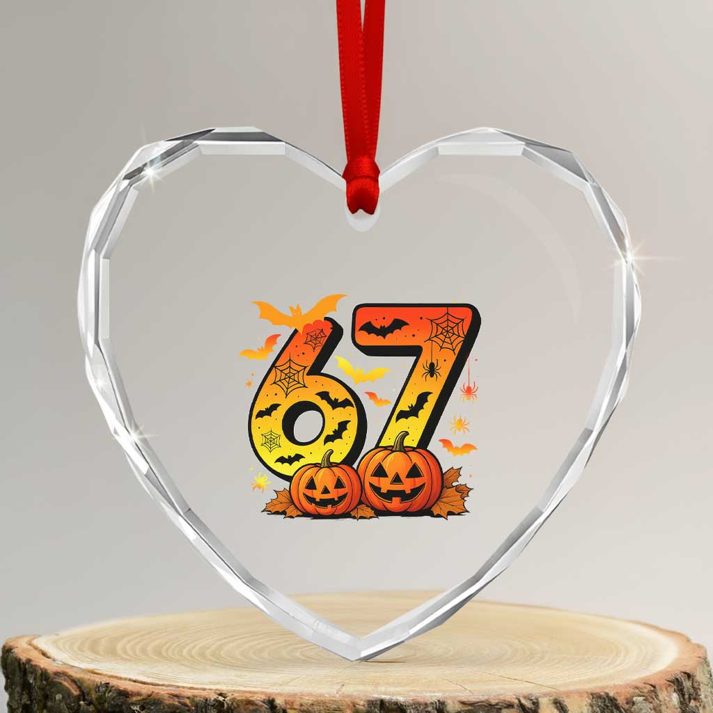 Funny 67 Halloween Heart Crystal Glass Ornament Spooky Six Seven Meme Gen Alpha Slang TS11 Transparent Glass 3'' Heart Print Your Wear