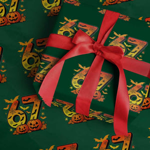 Funny 67 Halloween Wrapping Paper Roll Spooky Six Seven Meme Gen Alpha Slang TS11 Green Print Your Wear