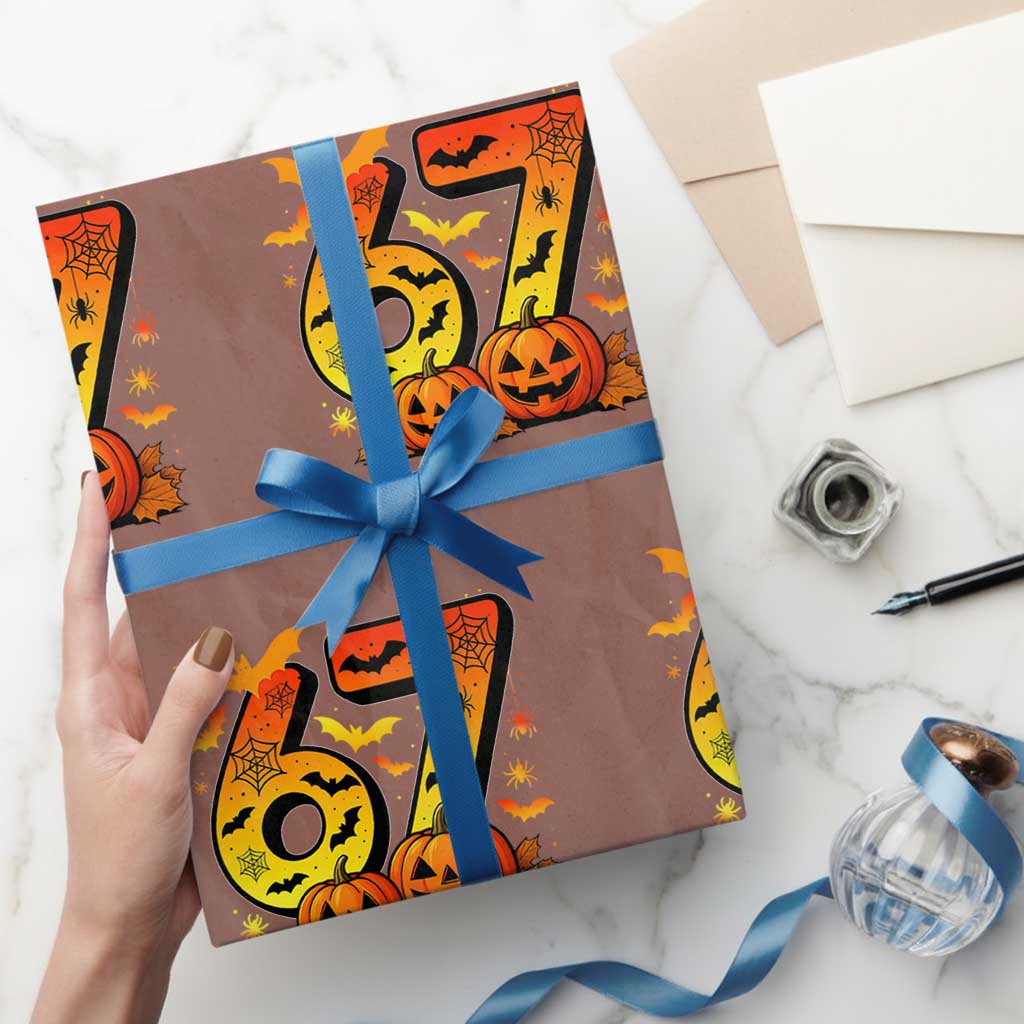 Funny 67 Halloween Wrapping Paper Roll Spooky Six Seven Meme Gen Alpha Slang TS11 Mocha Print Your Wear