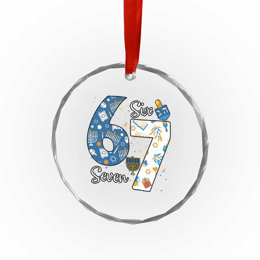 Funny 67 Hanukkah Crystal Glass Ornament Chanukah Menorah Dreidel Six Seven Meme TS11 Print Your Wear