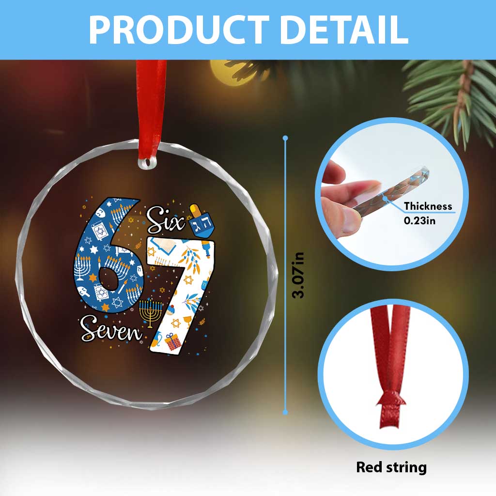 Funny 67 Hanukkah Crystal Glass Ornament Chanukah Menorah Dreidel Six Seven Meme TS11 Print Your Wear