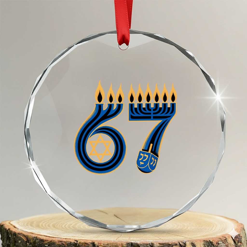 Funny 67 Hanukkah Crystal Glass Ornament Chanukah Menorah Dreidel Star Of David Six Seven Meme TS11 Transparent Glass 3'' Circle Print Your Wear