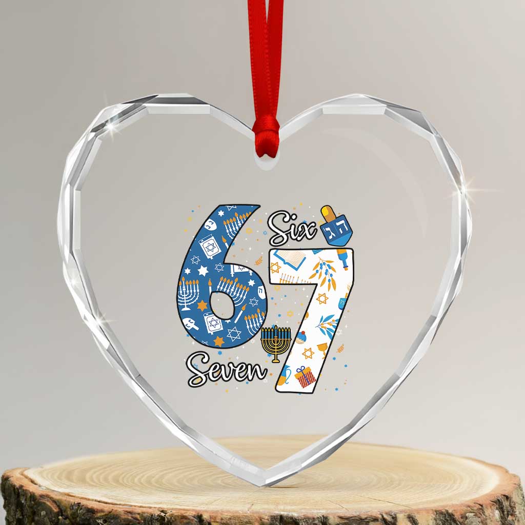 Funny 67 Hanukkah Heart Crystal Glass Ornament Chanukah Menorah Dreidel Six Seven Meme TS11 Transparent Glass 3'' Heart Print Your Wear