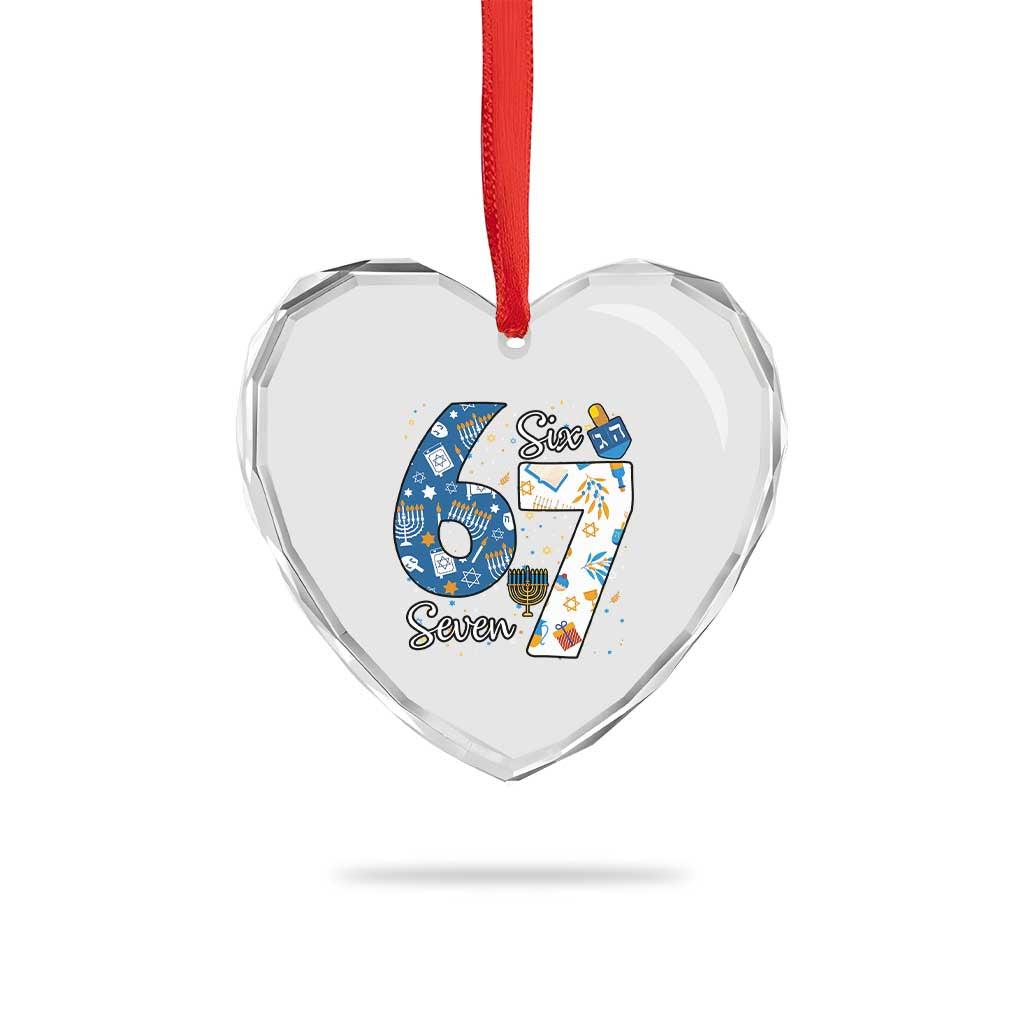 Funny 67 Hanukkah Heart Crystal Glass Ornament Chanukah Menorah Dreidel Six Seven Meme TS11 Print Your Wear