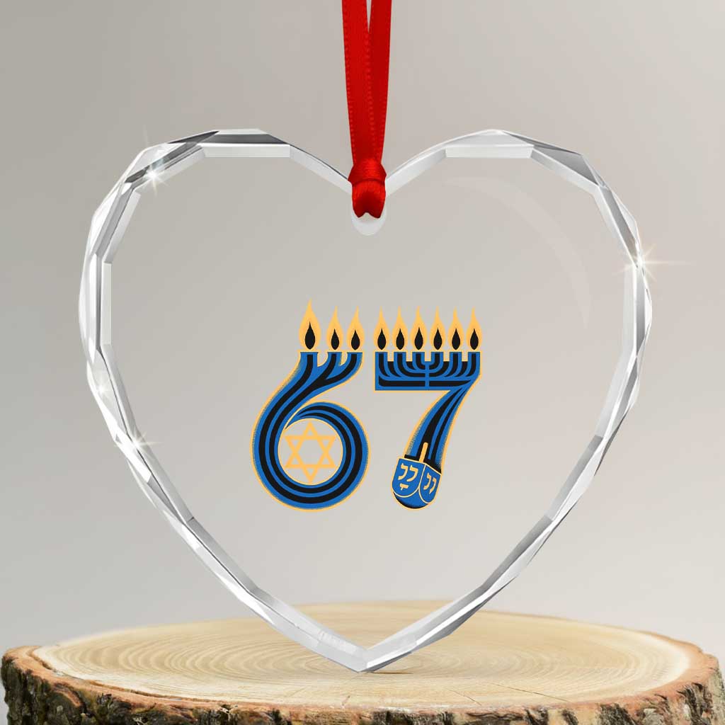 Funny 67 Hanukkah Heart Crystal Glass Ornament Chanukah Menorah Dreidel Star Of David Six Seven Meme TS11 Transparent Glass 3'' Heart Print Your Wear