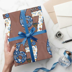Funny 67 Hanukkah Wrapping Paper Roll Chanukah Menorah Dreidel Six Seven Meme TS11 Mocha Print Your Wear