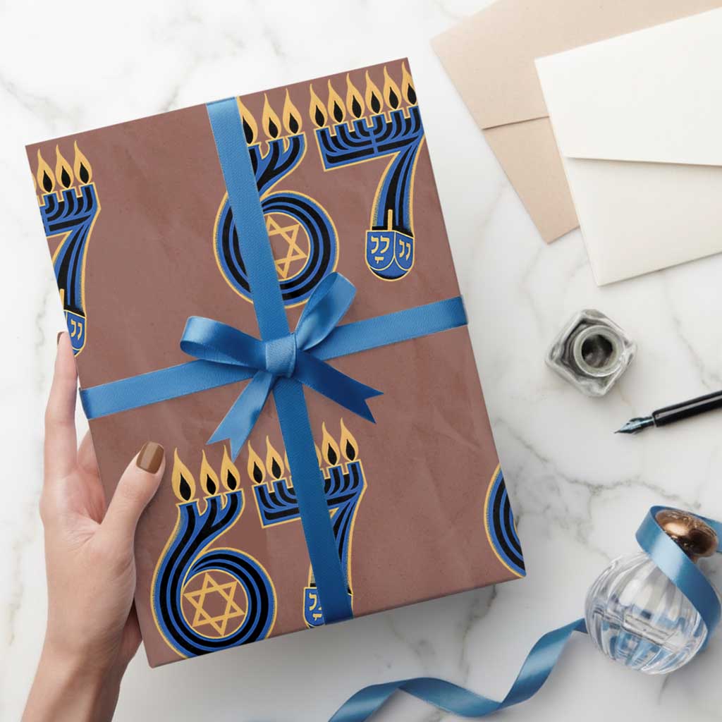 Funny 67 Hanukkah Wrapping Paper Roll Chanukah Menorah Dreidel Star Of David Six Seven Meme TS11 Mocha Print Your Wear