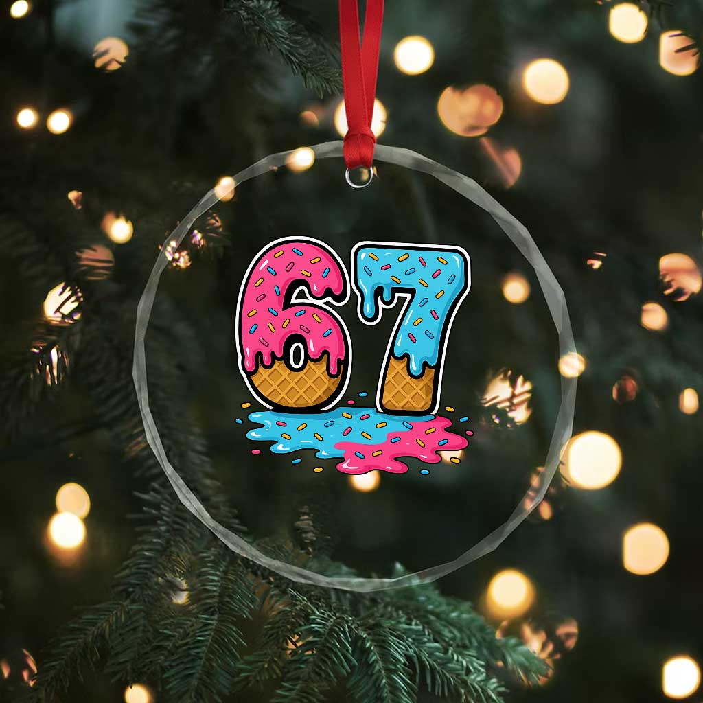 Funny 67 Ice Cream Drip Meme Six Seven Gen Alpha Slang Crystal Glass Ornament TS11 Print Your Wear