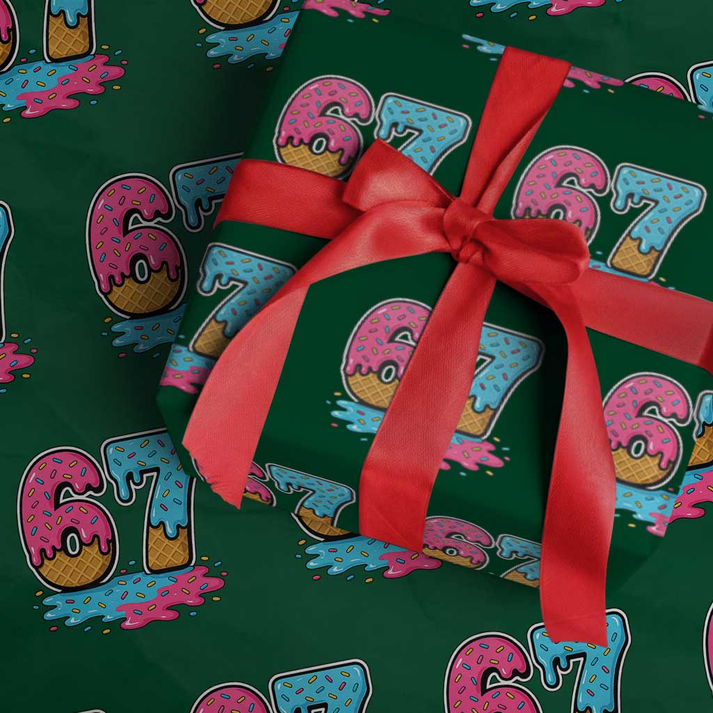 Funny 67 Ice Cream Drip Meme Six Seven Gen Alpha Slang Wrapping Paper Roll TS11 Green Print Your Wear