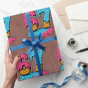 Funny 67 Ice Cream Drip Meme Six Seven Gen Alpha Slang Wrapping Paper Roll TS11 Mocha Print Your Wear
